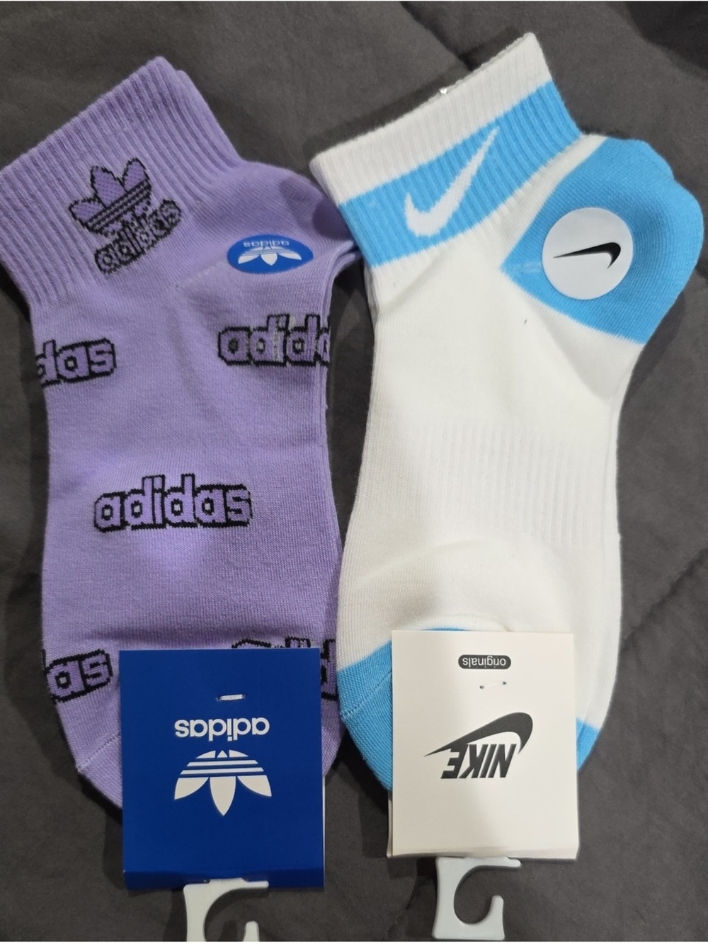 Adidas & Nike Men's Ankle Socks - Lavender and White/Blue - 2-Pack